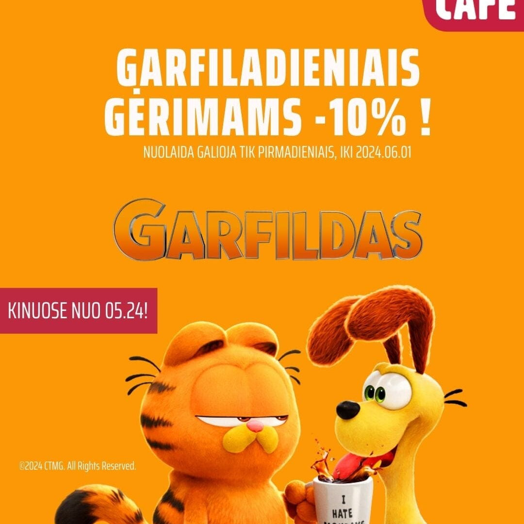 GARFILDADIENIAI VERO CAFE: visiems gėrimams -10% nuolaida