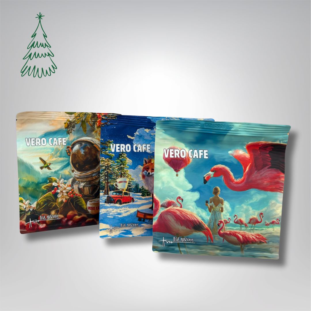 Unikalus kavų rinkinys: Lapė, Flamingas ir Kosmonautas, 3 x 200 g VERO CAFE 