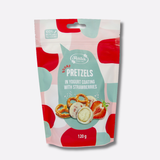 Rutuliukai „Pretzels" su jogurtiniu glaistu ir braškėmis, 120 g