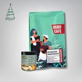 Dovanų rinkinys: RŪTA drąžė 120 g ir kava 200 g VERO CAFE Traškūs migdolai su baltuoju šokoladu „Žara" 120 g Nicaragua Montecristo 200 g Pupelės