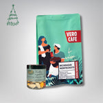 Dovanų rinkinys: RŪTA drąžė 120 g ir kava 200 g VERO CAFE Traškūs migdolai su baltuoju šokoladu „Žara" 120 g Nicaragua Montecristo 200 g Malta