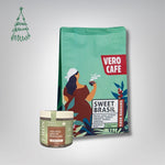 Dovanų rinkinys: Jorùs moliūgų sėklos šokolade 100 g ir kava 200 g VERO CAFE Sweet Brasil 200 g Moliūgų sėklos šokolade kavos skonio 100 g 