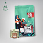 Dovanų rinkinys: Jorùs moliūgų sėklos šokolade 100 g ir kava 200 g VERO CAFE Tanzania Ngila AA 200 g Moliūgų sėklos šokolade kavos skonio 100 g 