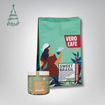 Dovanų rinkinys: Jorùs moliūgų sėklos šokolade 100 g ir kava 200 g VERO CAFE Sweet Brasil 200 g Moliūgų sėklos baltajame šokolade kapučino skonio 100 g 