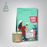 Dovanų rinkinys: Jorùs moliūgų sėklos šokolade 100 g ir kava 200 g VERO CAFE Peru Vila Rica 200 g Moliūgų sėklos baltajame šokolade kapučino skonio 100 g 