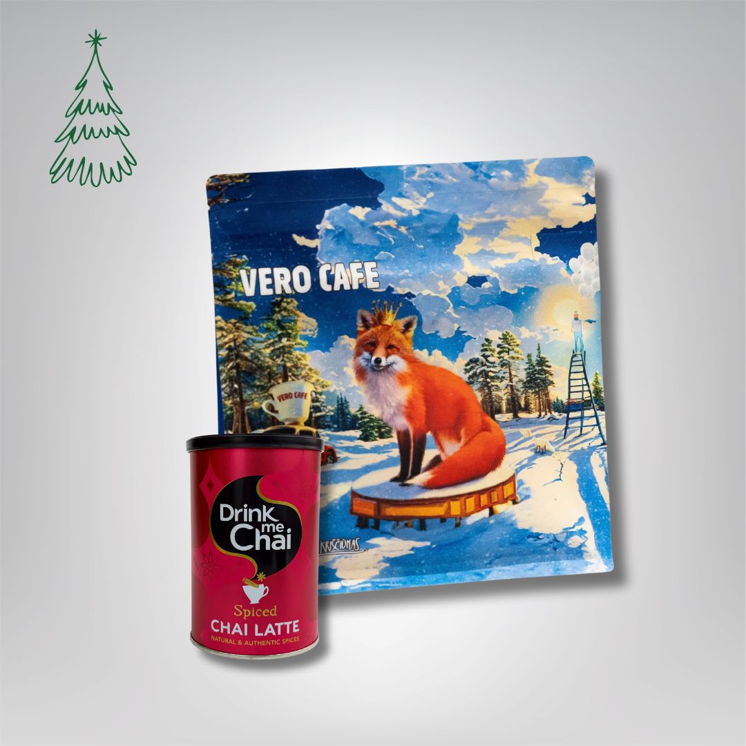Dovanų rinkinys: Drink Me Chai 250 g ir kava 200 g VERO CAFE Prieskonių skonio 250 g Lapė 200 g 