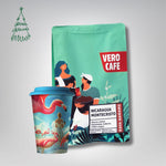 Dovanų rinkinys: Daugkartinis puodelis su A. Kriščiūno kūryba 473 ml ir kava 200 g VERO CAFE Nicaragua Montecristo 200 g 