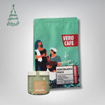 Dovanų rinkinys: Jorùs moliūgų sėklos šokolade 100 g ir kava 200 g VERO CAFE Nicaragua Monteblanco Peach 200 g Moliūgų sėklos baltajame šokolade kapučino skonio 100 g 