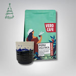 Dovanų rinkinys: R. Dagio keramikinis puodelis ir kava 200 g VERO CAFE Mėlynas ~400 ml Peru Vila Rica 200 g 