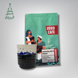 Dovanų rinkinys: R. Dagio keramikinis puodelis ir kava 200 g VERO CAFE Mėlynas ~400 ml Columbia Monteblanco Peach 200 g 