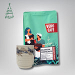 Dovanų rinkinys: R. Dagio keramikinis puodelis ir kava 200 g VERO CAFE Baltas ~400 ml Nicaragua Montecristo 200 g 
