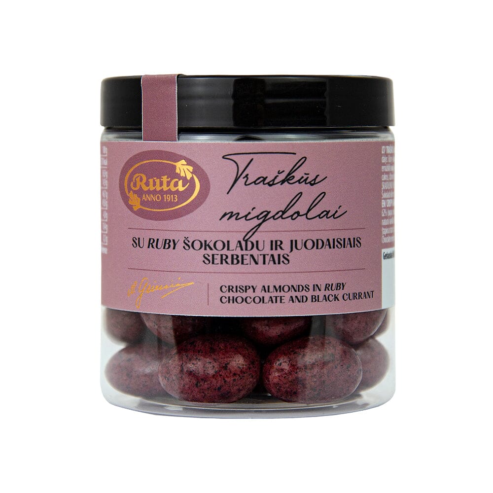 Traškūs migdolai su Ruby šokoladu ir juodaisiais serbentais 120g DOVANŲ IDĖJOS Rūta 