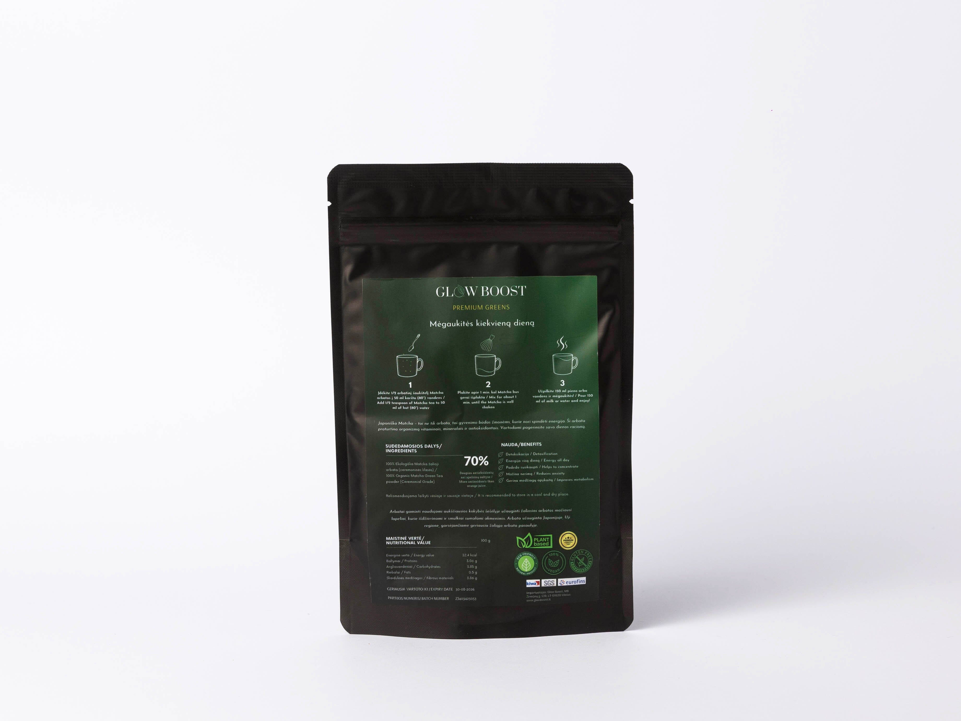 GLOW BOOST Ceremoninė Matcha 100 g DOVANŲ IDĖJOS VERO CAFE 