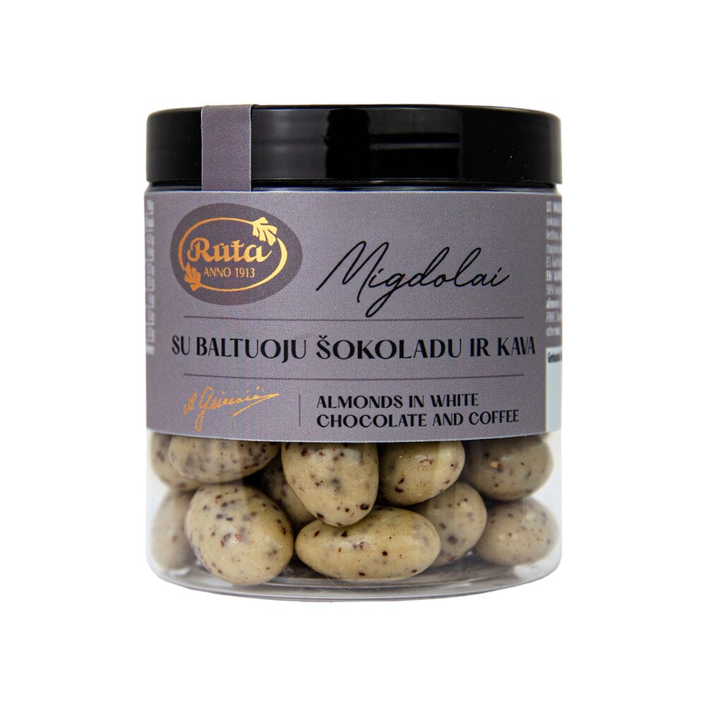 Traškūs migdolai su baltuoju šokoladu ir kava, 120g DOVANŲ IDĖJOS Rūta 